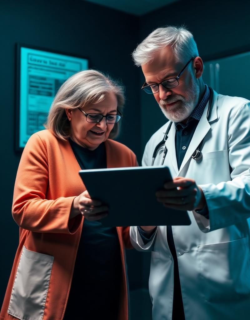 Doctor reviewing secure patient records with patient on tablet